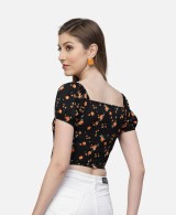 Casual Regular Sleeves Floral Print Women Black