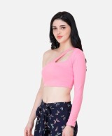 Women's Scorpius Pink One Shoulder-Neck Fitted Crop Top