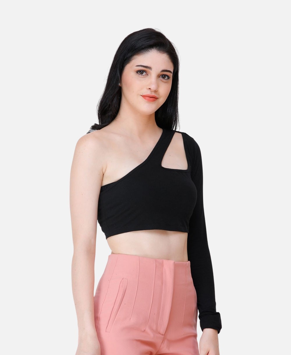 Women's Scorpius Pink One Shoulder-Neck Fitted Crop Top