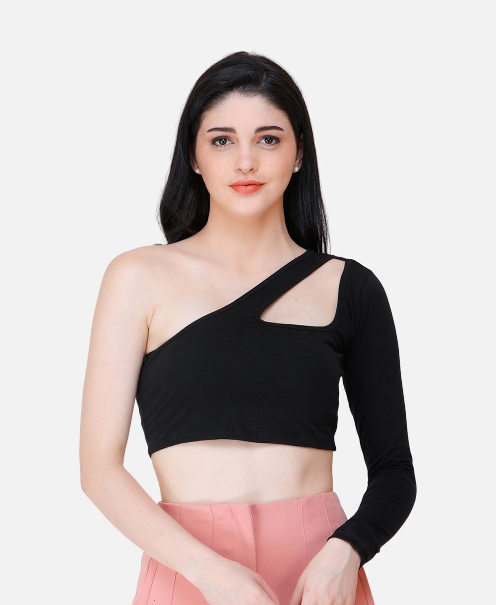 Women's Scorpius Pink One Shoulder-Neck Fitted Crop Top