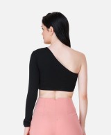 Women's Scorpius Pink One Shoulder-Neck Fitted Crop Top