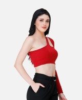 Women's Scorpius Pink One Shoulder-Neck Fitted Crop Top