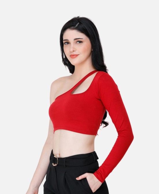 Women's Scorpius Pink One Shoulder-Neck Fitted Crop Top