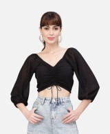 Peach Coloured Ruched Tie-Front Crop Top