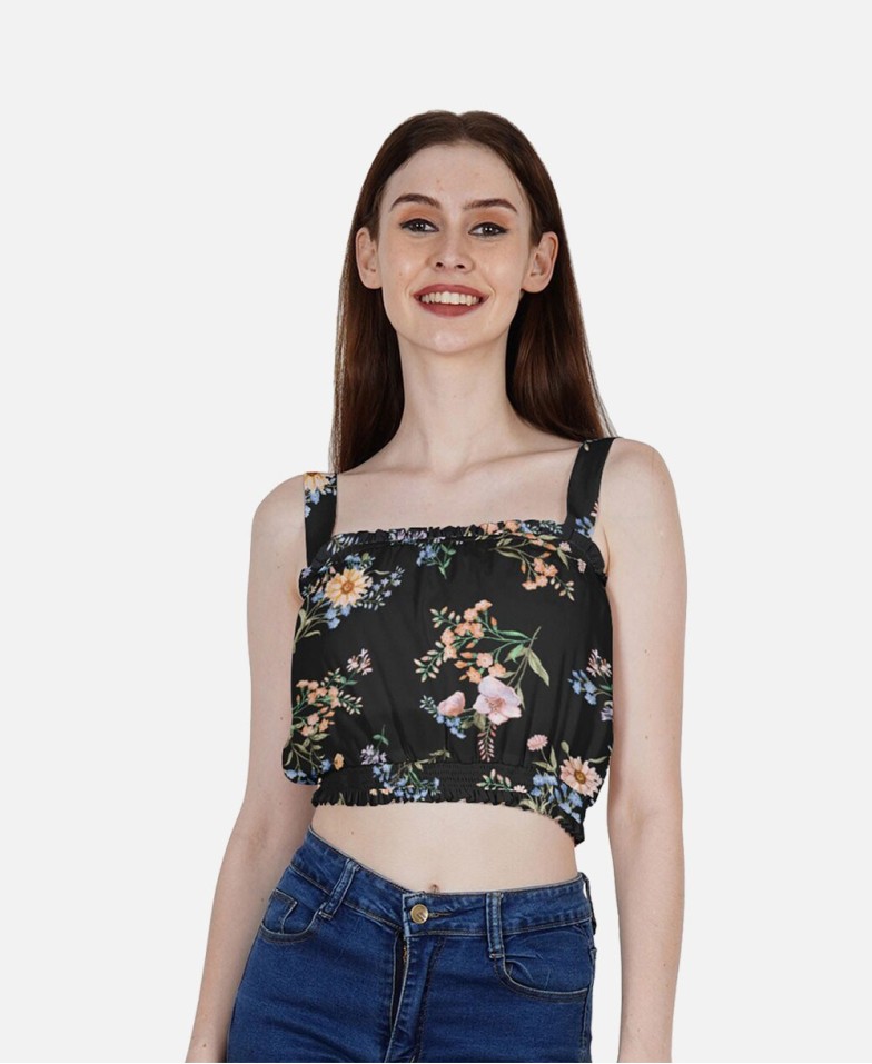 DressBerry Women's Printed Poly Crop Top