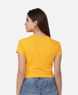Forever 21 Women Yellow Round Neck Short Sleeves Top