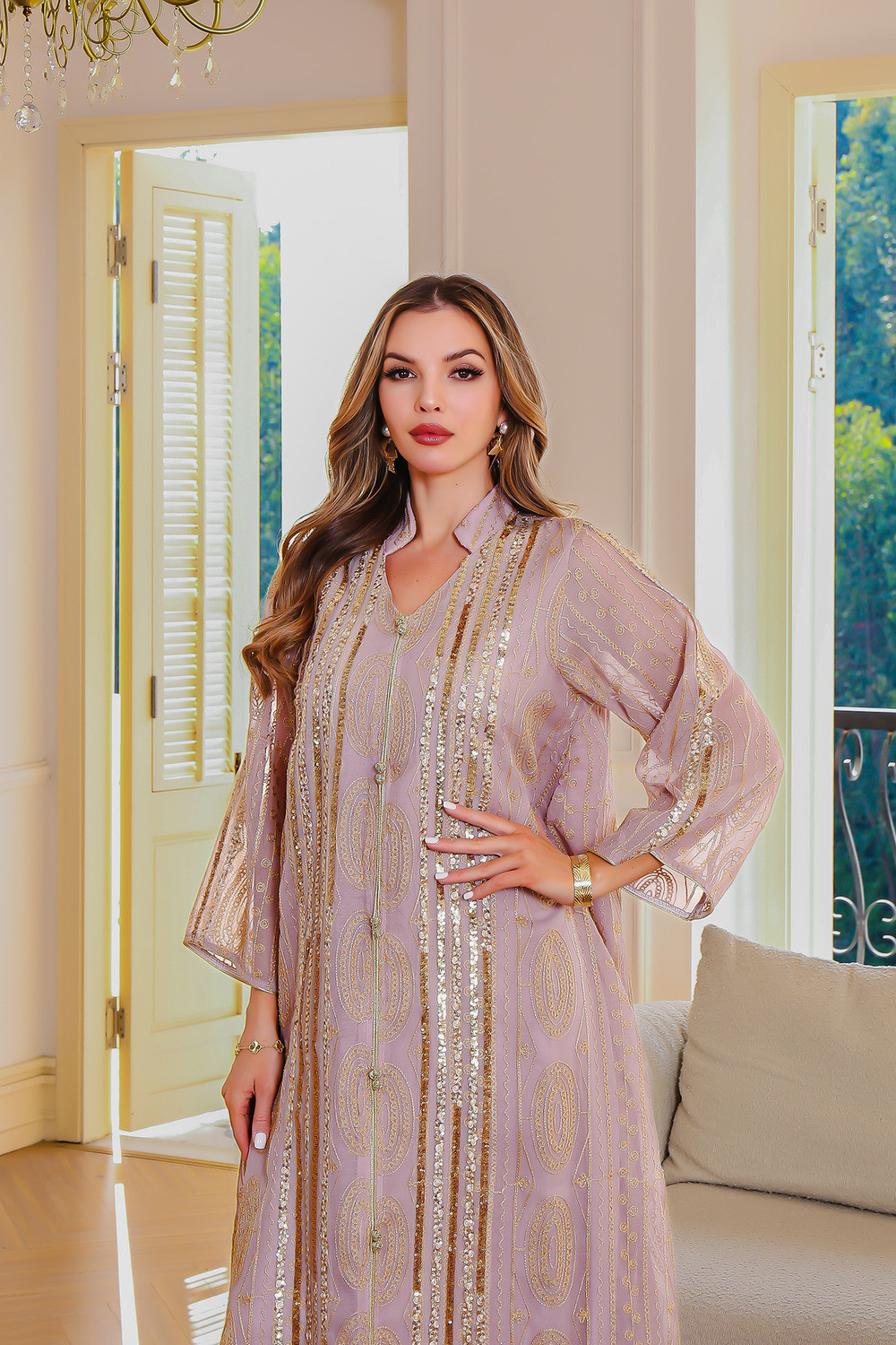 Robe orientale femme Lilas de Perle – Élégance raffinée