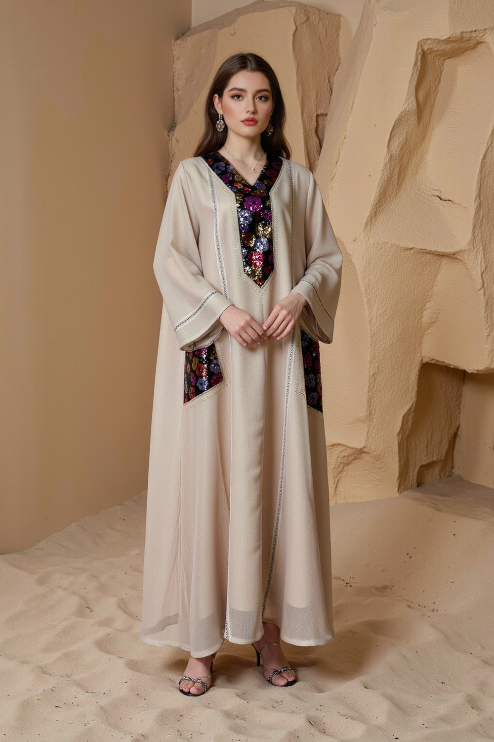 Caftan Élégance Florale - Chic et Confort