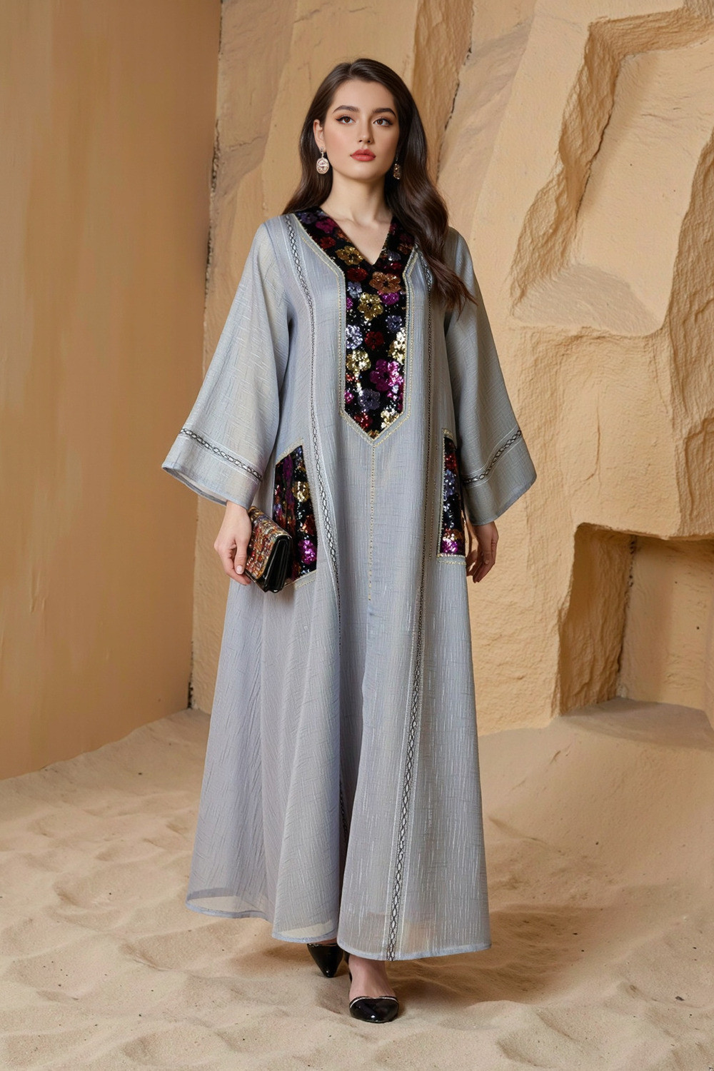 Caftan Élégance Florale - Chic et Confort