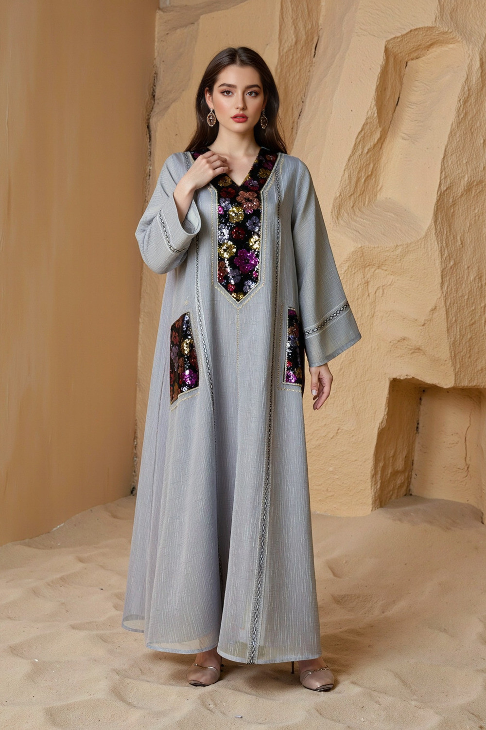 Caftan Élégance Florale - Chic et Confort
