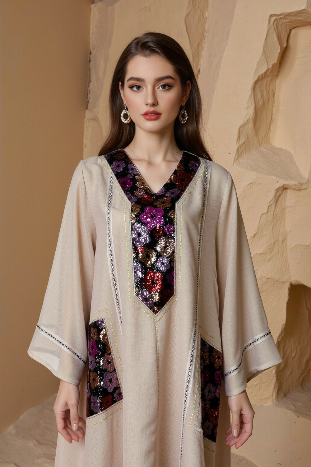 Caftan Élégance Florale - Chic et Confort