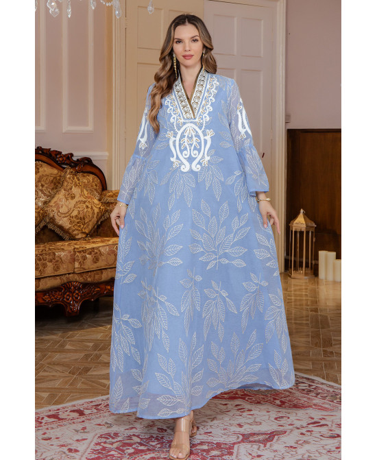 Robe orientale femme Feuillage Royal – Élégance raffinée