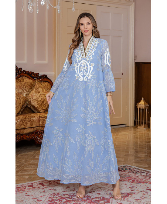 Robe orientale femme Feuillage Royal – Élégance raffinée
