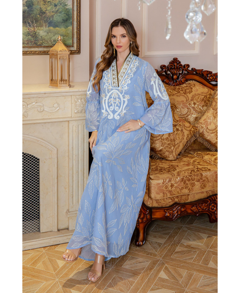 Robe orientale femme Feuillage Royal – Élégance raffinée