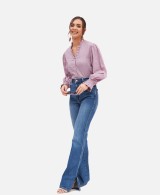 Women Pink Cotton Long Sleeve Crop Top