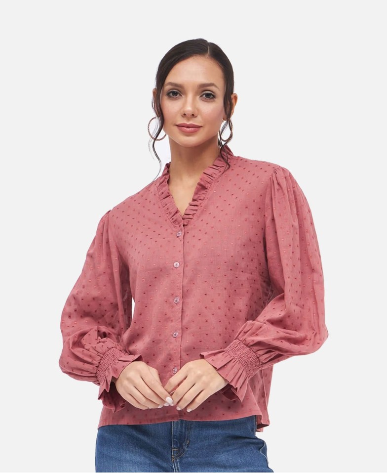 Womens Self Design Long Sleeve Neck Top