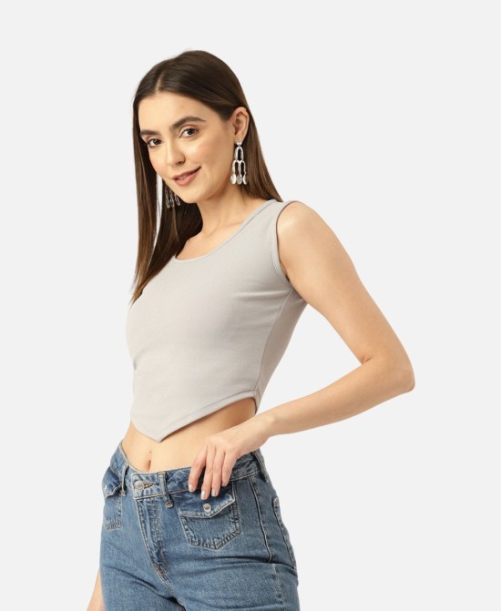 Orchid Hues Women Off-White Checked Crop Top
