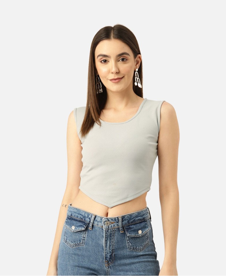 Orchid Hues Women Off-White Checked Crop Top