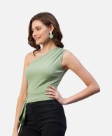 Pista Green Colour One Shoulder Solid Top